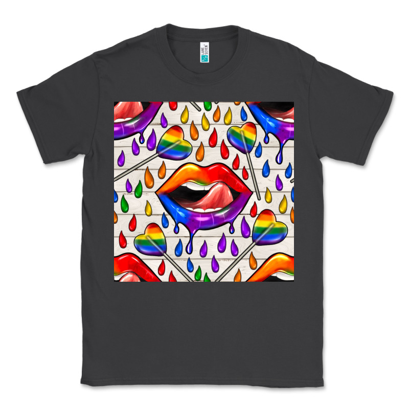 Pride Lgbtq Lips And Heart Lollipop Seamless Patte Classic Tee by BundleAndBundleShop | Teevron