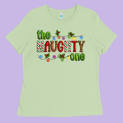 The Naughty One Christmas Ladies Tee Designed By Artiststas