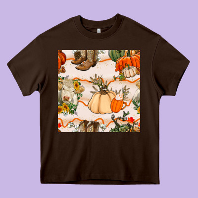 Fall Heifer Seamless Pattern Heavy Core Tee Designed By Bundleandbundleshop