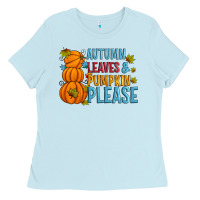 Baby Blue Autumn leaves and pumpkin please Ladies Tee - Artiststas