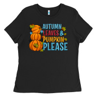 Black Autumn leaves and pumpkin please Ladies Tee - Artiststas