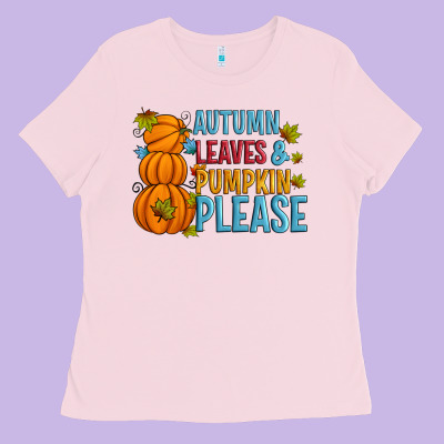 Autumn Leaves And Pumpkin Please Ladies Tee Designed By Artiststas