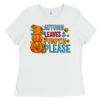 White Autumn leaves and pumpkin please Ladies Tee - Artiststas