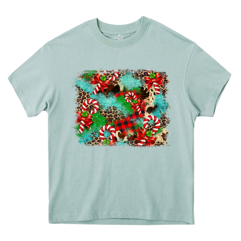 Christmas Plaid Turquoise Glitter Cowhide Heavy Core Tee by FaDigitalArtStudio | Teevron