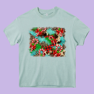 Christmas Plaid Turquoise Glitter Cowhide Heavy Core Tee Designed By Fadigitalartstudio