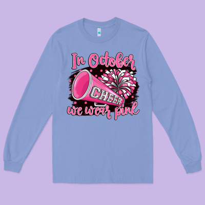 In October We Wear Pink Cheer Long Sleeve Tee Designed By Barkaloodesign