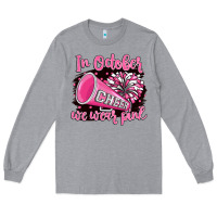 Heather Grey in october we wear pink cheer Long Sleeve Tee - BarkalooDesign