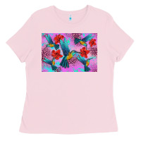 Bubblegum Pink Flower Hummingbird Ladies Tee - Artiststas