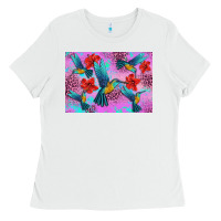 White Flower Hummingbird Ladies Tee - Artiststas