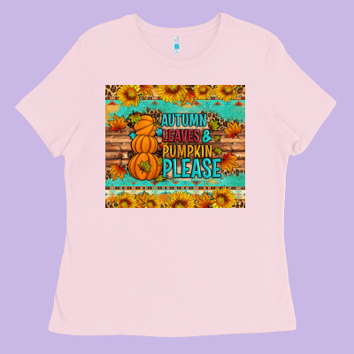 Autumn Leaves And Pumpkin Please Ladies Tee Designed By Artiststas