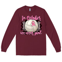 Burgundy in october we wear pink volleyball Long Sleeve Tee - BarkalooDesign