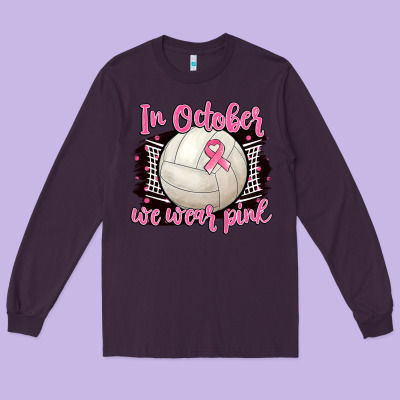 In October We Wear Pink Volleyball Long Sleeve Tee Designed By Barkaloodesign