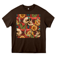 Chocolate Brown western skull aztec seamless pattern Heavy Core Tee - BundleAndBundleShop