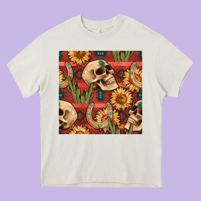 Western Skull Aztec Seamless Pattern Heavy Core Tee Designed By Bundleandbundleshop