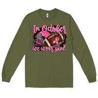 Army Green in october we wear pink with football Long Sleeve Tee - BarkalooDesign