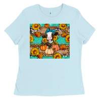 Baby Blue Cow fall pumpkin Ladies Tee - Artiststas