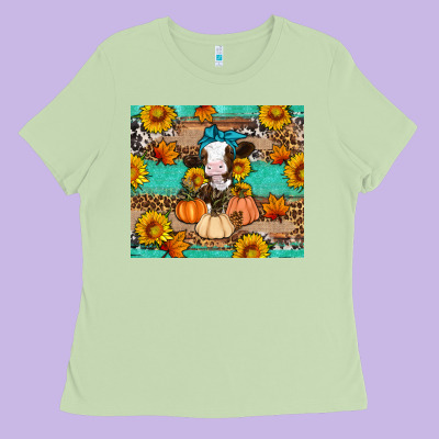 Cow Fall Pumpkin Ladies Tee Designed By Artiststas