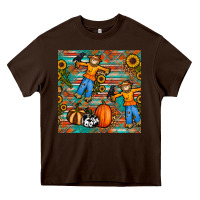 Chocolate Brown fall scarecrow seamless pattern Heavy Core Tee - BundleAndBundleShop