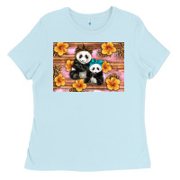 Baby Blue Mama Panda And Baby Panda Ladies Tee - Artiststas