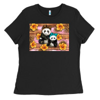 Black Mama Panda And Baby Panda Ladies Tee - Artiststas