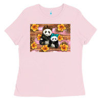 Bubblegum Pink Mama Panda And Baby Panda Ladies Tee - Artiststas