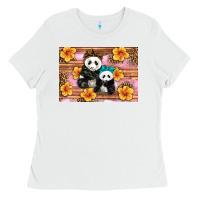 White Mama Panda And Baby Panda Ladies Tee - Artiststas
