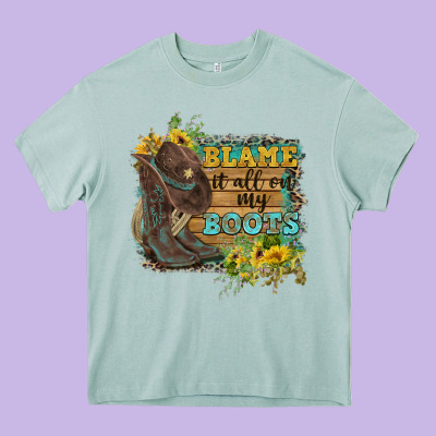 Blame It All On My Boots Heavy Core Tee Designed By Fadigitalartstudio