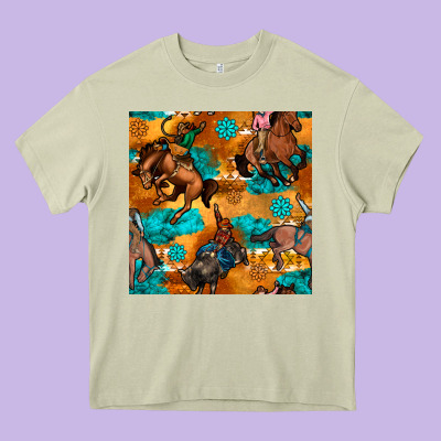 Cowboy Rodeo Seamless Pattern Heavy Core Tee Designed By Bundleandbundleshop