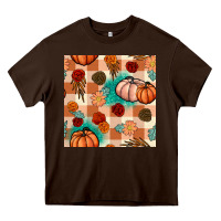 Chocolate Brown floral pumpkins seamless pattern Heavy Core Tee - BundleAndBundleShop