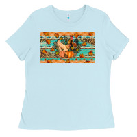 Baby Blue Fall coop animals pumpkin Ladies Tee - Artiststas