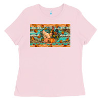 Bubblegum Pink Fall coop animals pumpkin Ladies Tee - Artiststas