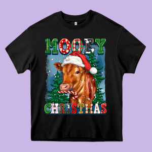 Mooey Christmas Heifer Heavy Core Tee Designed By Fadigitalartstudio