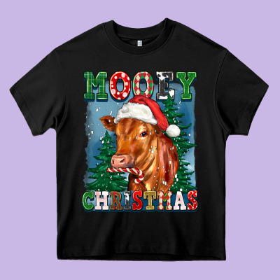 Mooey Christmas Heifer Heavy Core Tee Designed By Fadigitalartstudio