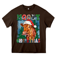 Chocolate Brown mooey christmas heifer Heavy Core Tee - FaDigitalArtStudio