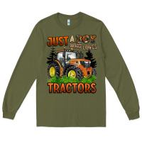Army Green just a boy who loves tractors Long Sleeve Tee - BarkalooDesign