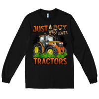 Black just a boy who loves tractors Long Sleeve Tee - BarkalooDesign