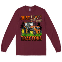 Burgundy just a boy who loves tractors Long Sleeve Tee - BarkalooDesign