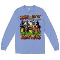 Colony Blue just a boy who loves tractors Long Sleeve Tee - BarkalooDesign