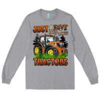 Heather Grey just a boy who loves tractors Long Sleeve Tee - BarkalooDesign