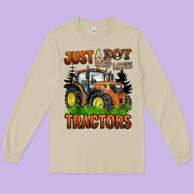 Just A Boy Who Loves Tractors Long Sleeve Tee Designed By Barkaloodesign