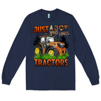 Navy just a boy who loves tractors Long Sleeve Tee - BarkalooDesign