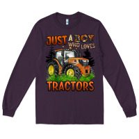 Plum just a boy who loves tractors Long Sleeve Tee - BarkalooDesign