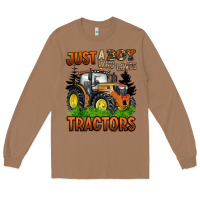 Toasted Coconut just a boy who loves tractors Long Sleeve Tee - BarkalooDesign