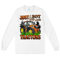White just a boy who loves tractors Long Sleeve Tee - BarkalooDesign