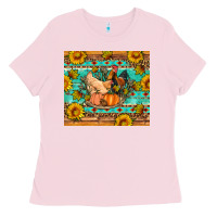 Bubblegum Pink Fall coop animals pumpkin Ladies Tee - Artiststas