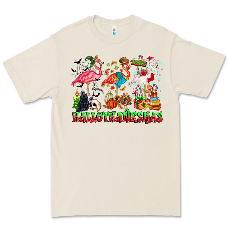 Happy Hallothanksmas Flamingo Premium Tee by CowhideDigitalArt | Teevron