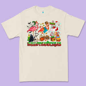 Happy Hallothanksmas Flamingo Premium Tee Designed By Cowhidedigitalart