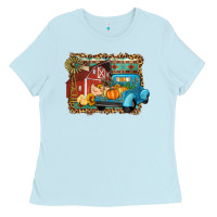 Baby Blue Farm Life Fall Barn And Truck Ladies Tee - Artiststas
