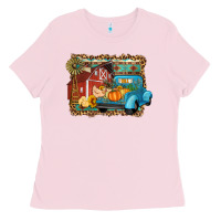 Bubblegum Pink Farm Life Fall Barn And Truck Ladies Tee - Artiststas