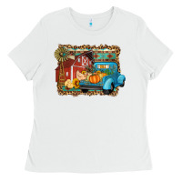 White Farm Life Fall Barn And Truck Ladies Tee - Artiststas